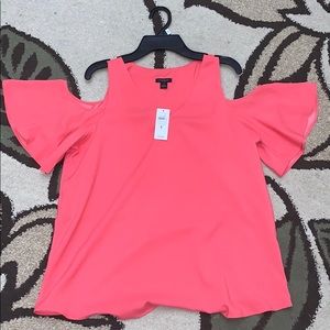 ANN TAYLOR Factory Salmon/Melon Cold Shoulder top